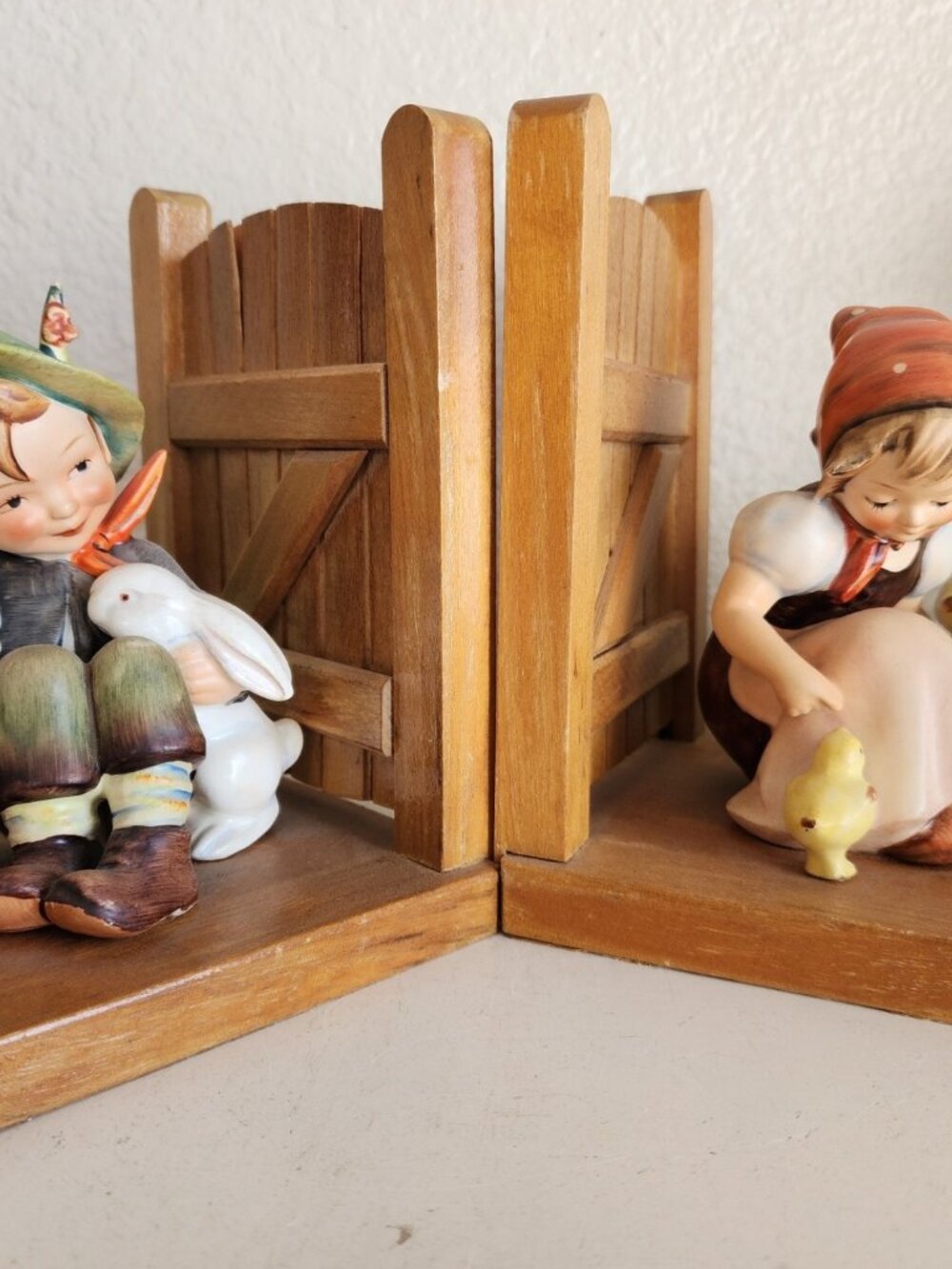 Vintage MJ Hummel 61A 61B Bookends Figurines Boy with Rabbits & Girl with Chicks